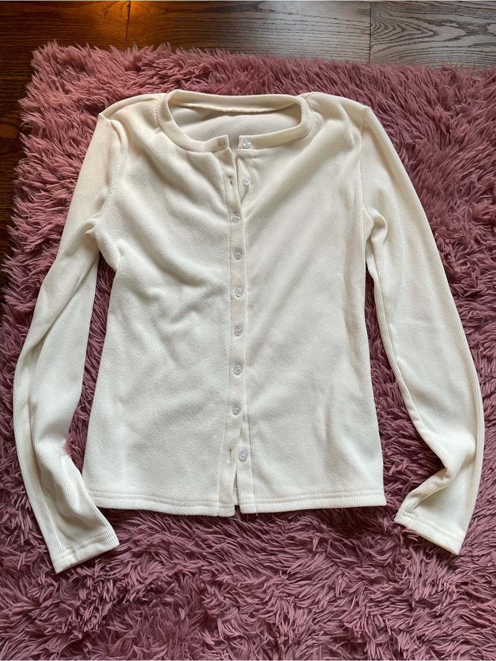Soft Cream Button-Up Long Sleeve Cardigan